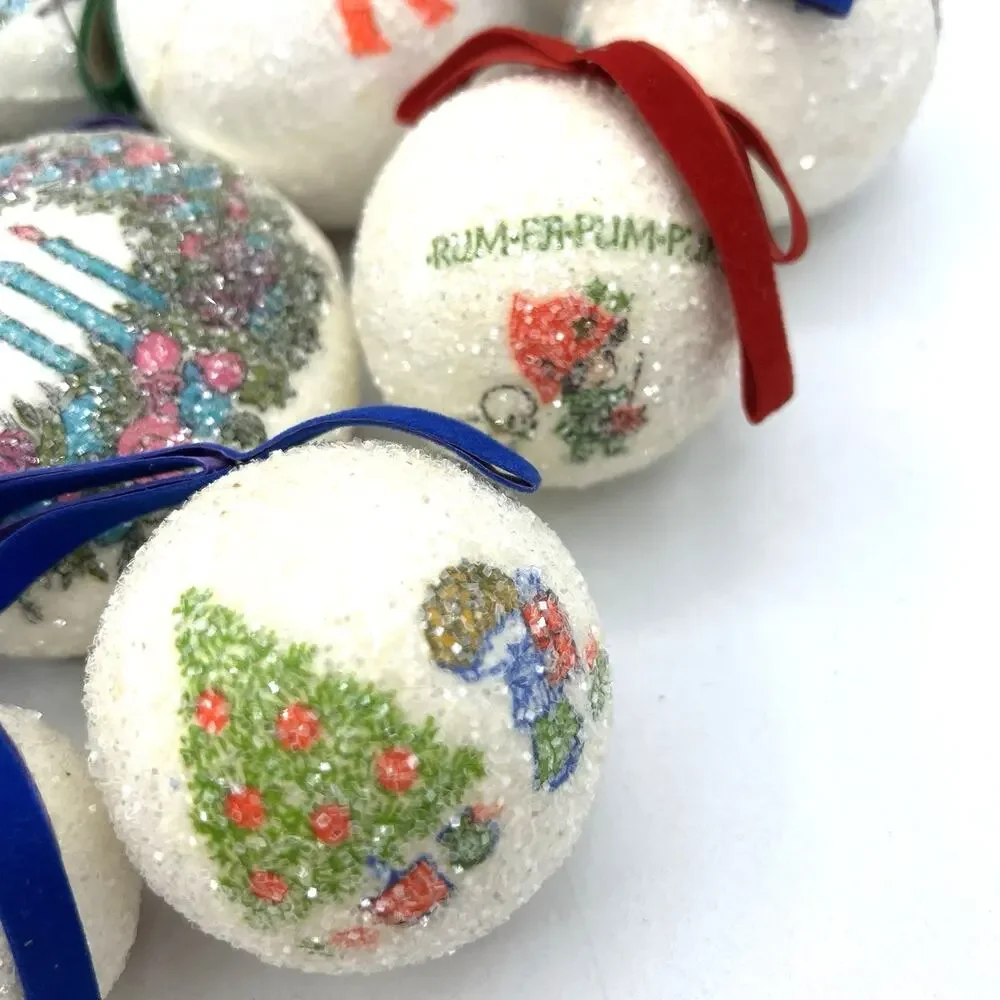 Set 18 Sugar Coated Frosted Christmas Tree Ornaments Retro 1960s Day Glo Kitsch